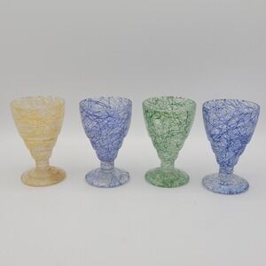 Set Of 4 Vintage MCM Spaghetti String Cocktail Cordial Shot Glasses